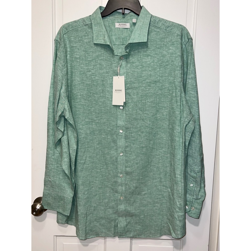 NWT Murano Baird McNutt Mens 2XB Linen Blend Shirt Aqua Green Long Sleeve